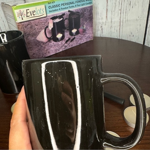 Set of 2 Personal Fondue Mugs with 4 forks and 8 tea lights - Picture 2 of 11